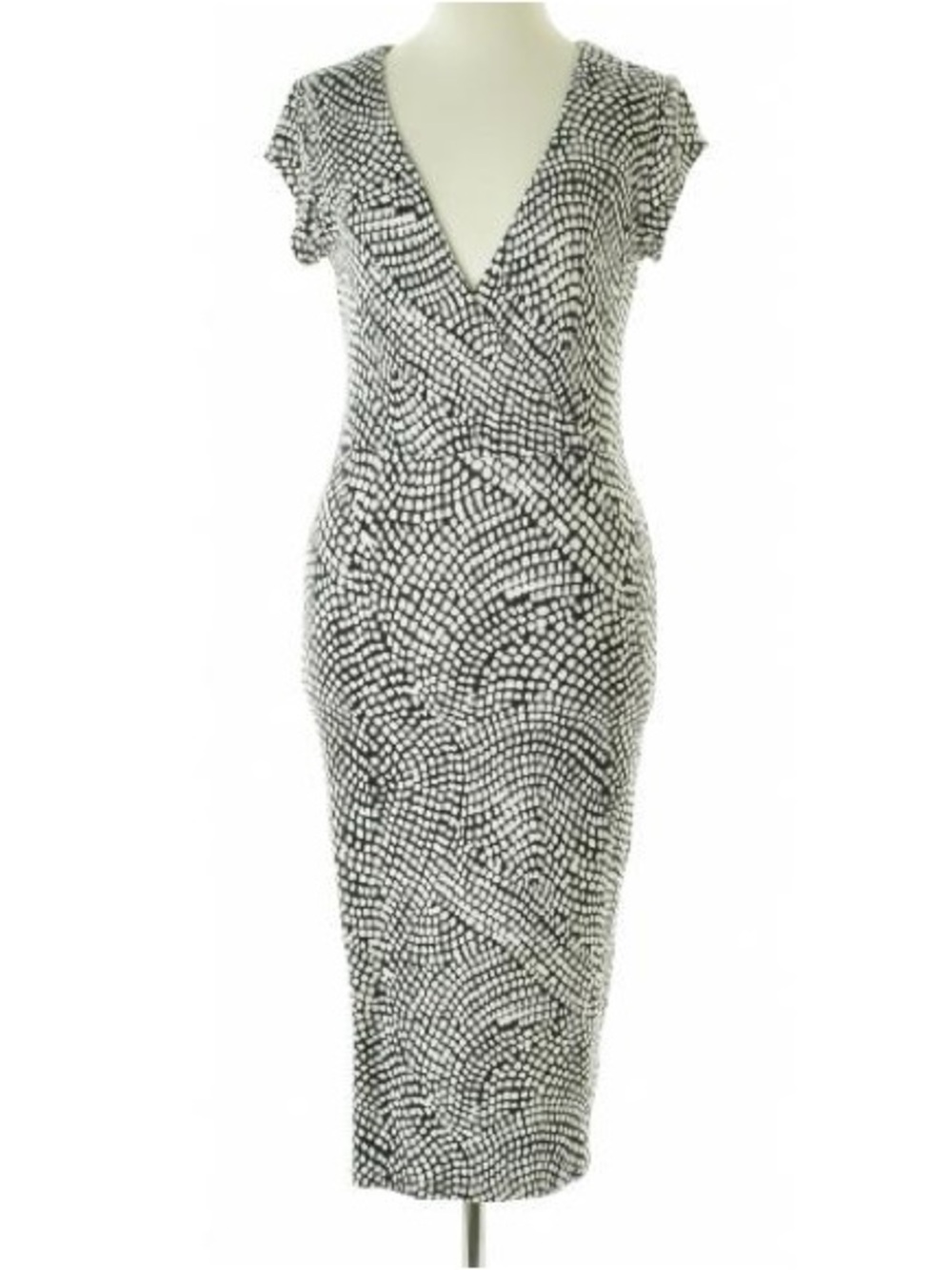NWT H&M Black White Cap Sleeve Patterned A-Line V-Neck Modern Casual Dress Small